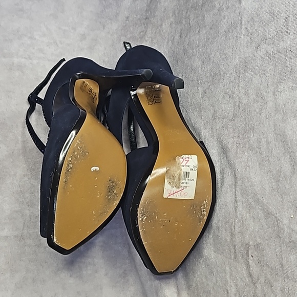 Fendi Dark Navy Crystal Blue Rhinestones Suede Leather Buckle Strappy Open Toe - Picture 3 of 9